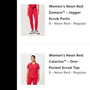 Figs S  Neon Red Zamora Jogger Scrub Pants & Catarina One-Pocket Scrub Top